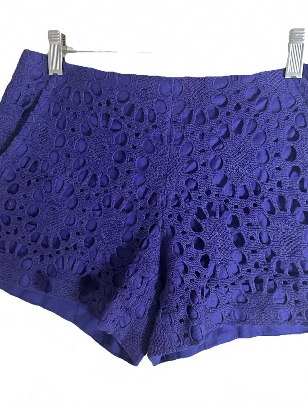 Trina Turk y2k boho Purple Crochet mini shorts resort wear coastal witchy Sz 0